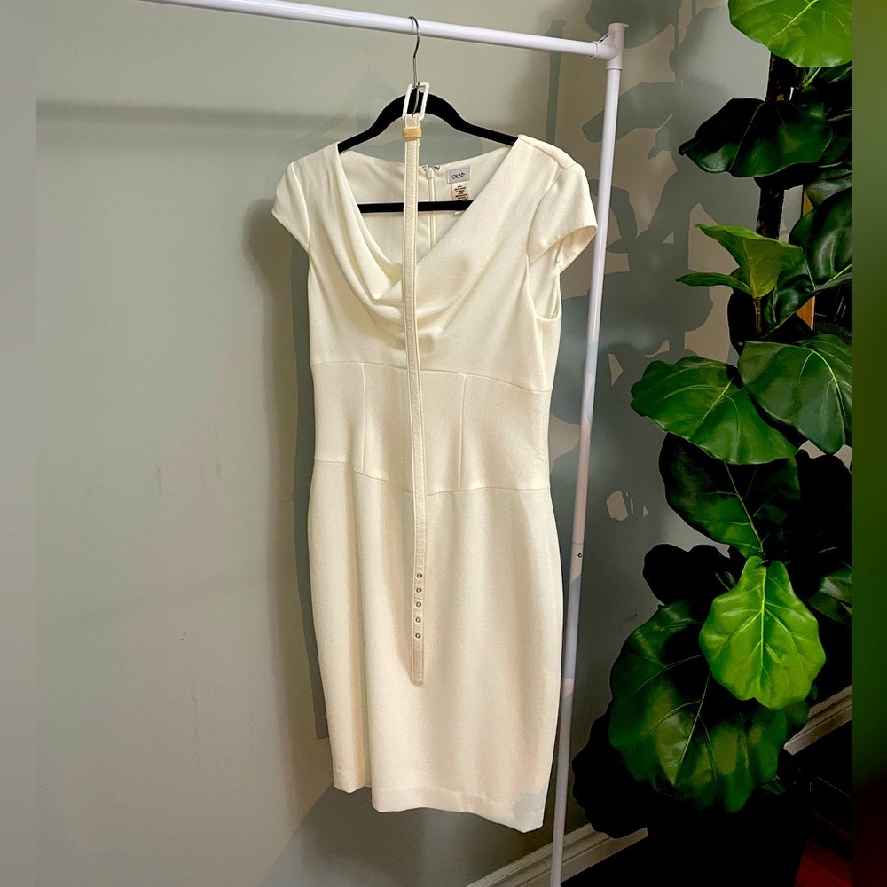 Cache White Dress with Belt - Size 4